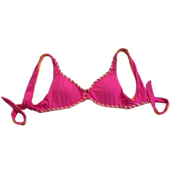 BECCA by Rebecca Virtue Women's Camille Hot Pink/Neon Orange Bikini Top Size L - Picture 1 of 3